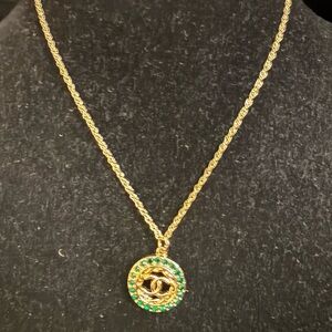 Brand new upcycled Elegant Gold and Green Pendant Necklace